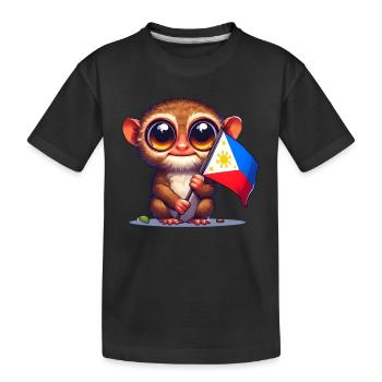 Tarsier mit philippinischer Flagge - Kinder Premium Bio T-Shirt - Schwarz - Vorne