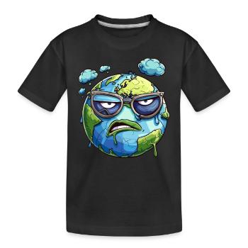 Genervte Erde Mit Brille Und Wolken - Kinder Premium Bio T-Shirt - Schwarz - Vorne