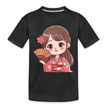 Süße Kirschblüten Kimono Figur - Kinder Premium Bio T-Shirt - Schwarz - Vorne