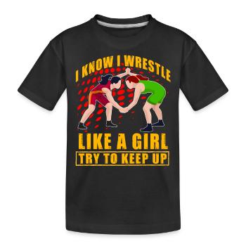Je sais que je lutte comme une fille, j’essaie de suivre - T-shirt bio Premium Enfant - noir - Devant