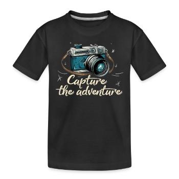 Capture The Adventure Retro Kamera - Kinder Premium Bio T-Shirt - Schwarz - Vorne