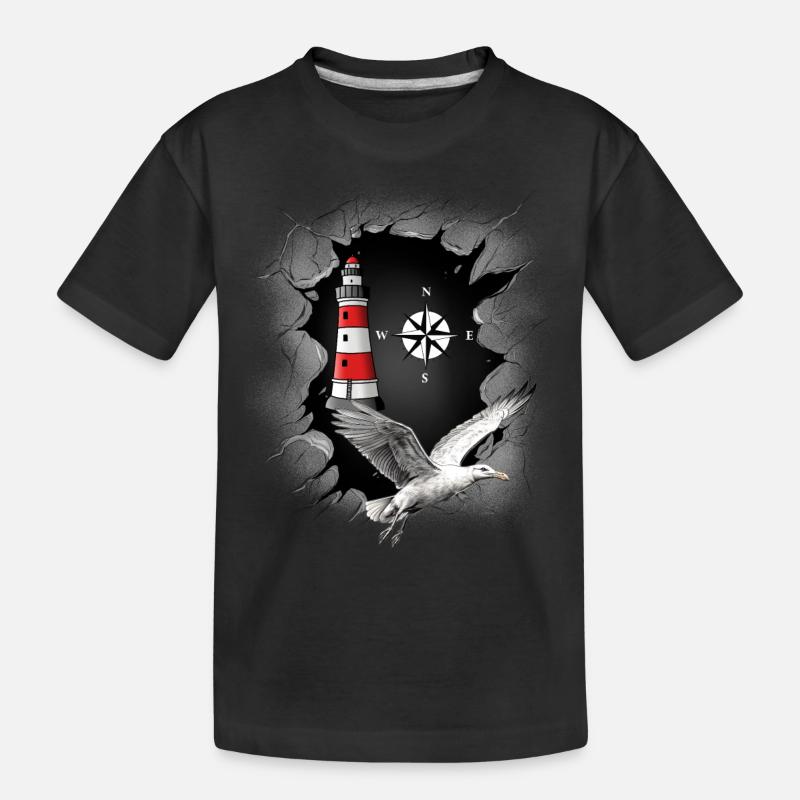 Möwe Leuchtturm Kompass maritim - Kinder Premium Bio T-Shirt - Schwarz