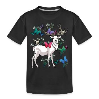 Hirsch Frühling Schmetterlinge Blumen Natur - Kinder Premium Bio T-Shirt - Schwarz - Vorne