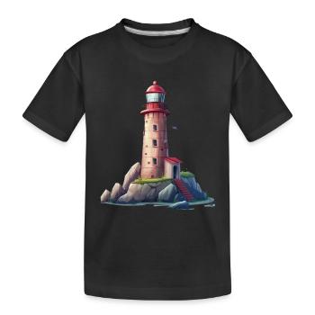 Leuchtturm An Der Felsigen Küste - Kinder Premium Bio T-Shirt - Schwarz - Vorne