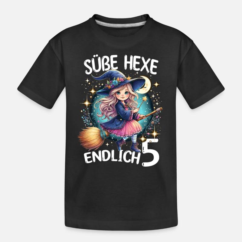 Süße Hexe Endlich 5 - Kinder Premium Bio T-Shirt - Schwarz
