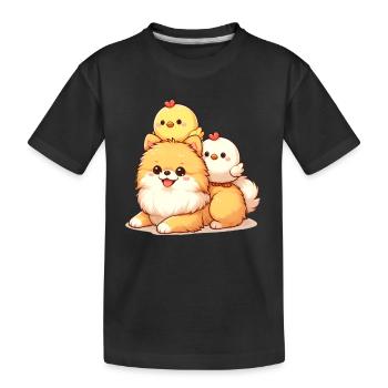 Cute chick on a Pomeranian - Kids' Premium Organic T-Shirt - black - Front