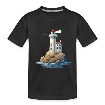 Leuchtturm An Der Felsigen Küste - Kinder Premium Bio T-Shirt - Schwarz - Vorne