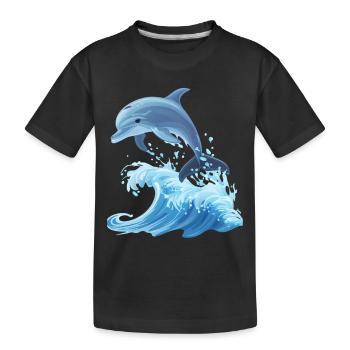Dolphin Graphic with Waves Dolphin Lover Ocean - Kids' Premium Organic T-Shirt - black - Front