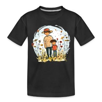 Father and son in the garden - Kids' Premium Organic T-Shirt - black - Front