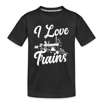 I Love Train Trains Hobby Train Spotter - Kids' Premium Organic T-Shirt - black - Front