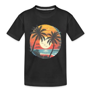 Sommer Sonnenuntergang Palmen Silhouette - Kinder Premium Bio T-Shirt - Schwarz - Vorne