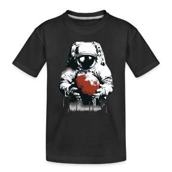 Un astronaute tient une planète martienne dans ses mains - T-shirt bio Premium Enfant - noir - Devant