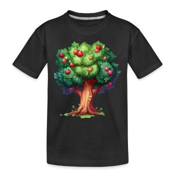 Colorful apple tree in cartoon style - Kids' Premium Organic T-Shirt - black - Front