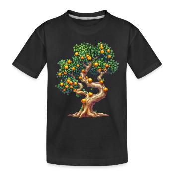 Orange Tree with Ripe Fruits Motif - Kids' Premium Organic T-Shirt - black - Front