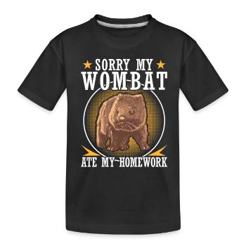 Wombat hat meine Hausaufgaben Beuteltier - Kinder Premium Bio T-Shirt - Schwarz - Vorne