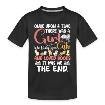 A Girl Who Loved Cats And Books - Kids' Premium Organic T-Shirt - black - Front