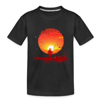 Sonnenuntergang Angeln Silhouette - Kinder Premium Bio T-Shirt - Schwarz - Vorne