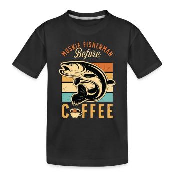 Pêcheur de maskinongé avant l’amateur de café de pêche musqué - T-shirt bio Premium Enfant - noir - Devant