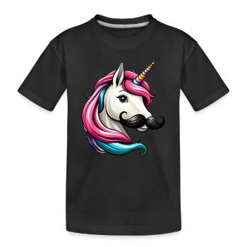 Einhorn mit Schnurrbart - Kinder Premium Bio T-Shirt - Schwarz - Vorne