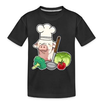 Schwein Ferkel Sau Schweinchen Gemüse Koch - Kinder Premium Bio T-Shirt - Schwarz - Vorne