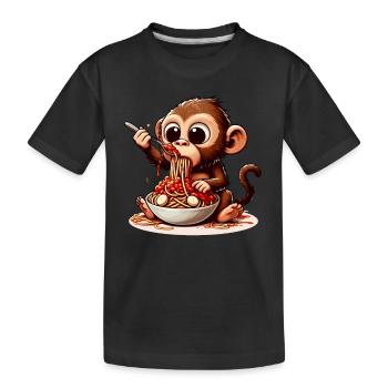 Singe dégustant des spaghettis à la bolognaise - T-shirt bio Premium Enfant - noir - Devant