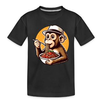 Singe dégustant des spaghettis à la bolognaise - T-shirt bio Premium Enfant - noir - Devant
