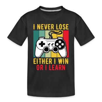 Ich verliere nie, entweder ich gewinne oder ich lerne Gamer lustig - Kinder Premium Bio T-Shirt - Schwarz - Vorne