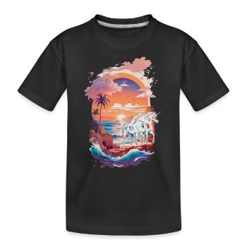 nature, coucher de soleil, licornes, animaux mythiques, chevaux - T-shirt bio Premium Enfant - noir - Devant