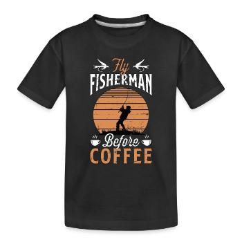 Pêcheur à la mouche avant la chasse au poisson amateur de café - T-shirt bio Premium Enfant - noir - Devant