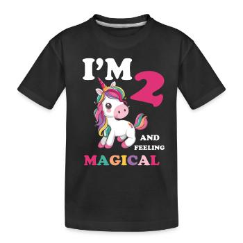 2ème anniversaire, fille de 2 ans, licorne - T-shirt bio Premium Enfant - noir - Devant
