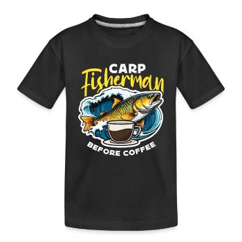 Pêcheur de carpe avant la pêche sportive amateur de café - T-shirt bio Premium Enfant - noir - Devant