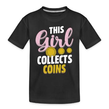 Coins in Her World: A Girl's Numismatic Journey - Kinder Premium Bio T-Shirt - Schwarz - Vorne