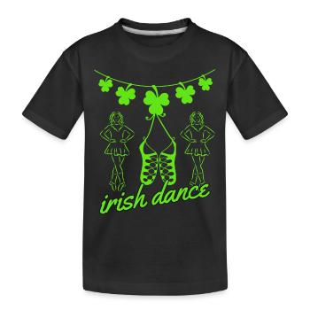 Irish Dance Shoes Dancers and Shamrock - Kids' Premium Organic T-Shirt - black - Front
