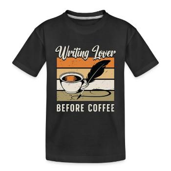 Amoureux de l’écriture avant le café Lecture Amateur de café - T-shirt bio Premium Enfant - noir - Devant