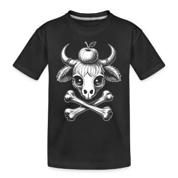 Schweizer Folklore: Kuhkopf & Apfel T-Shirt - Kinder Premium Bio T-Shirt - Schwarz - Vorne
