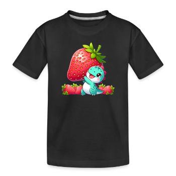 Dinosaurier mit Riesen-Erdbeere - Kinder Premium Bio T-Shirt - Schwarz - Vorne