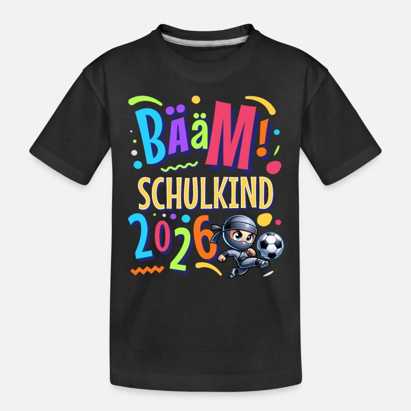 Bääm Schulkind 2026 Ninja Fußball Einschulung - Kinder Premium Bio T-Shirt - Schwarz