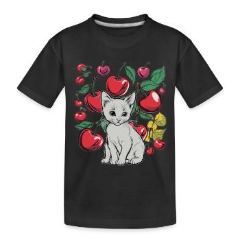Cat Cherry Cats Cherries - Kids' Premium Organic T-Shirt - black - Front