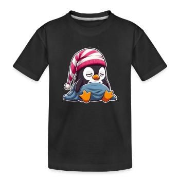 Schläfriger Pinguin im Schlafanzug - Kinder Premium Bio T-Shirt - Schwarz - Vorne