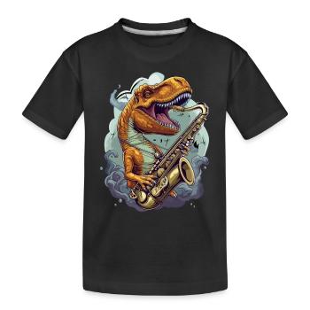 Saxophon Musiker - Dino Trex spielt Saxophon - Kinder Premium Bio T-Shirt - Schwarz - Vorne