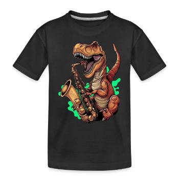Trex T-rex Saxophon Dino Dinosaurier Spielt Sax - Kinder Premium Bio T-Shirt - Schwarz - Vorne