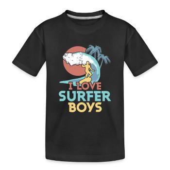I Love Surfer Boys Surfing Summer Surfboard - Kinder Premium Bio T-Shirt - Schwarz - Vorne