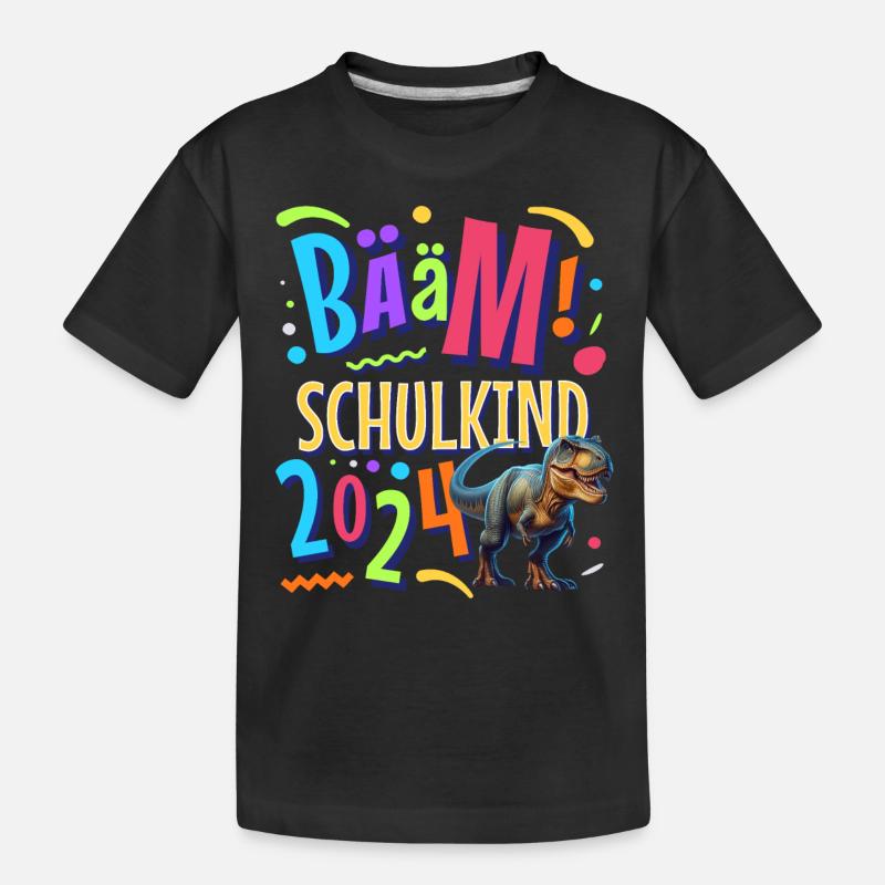 Bääm Schulkind 2024 T Rex - Kinder Premium Bio T-Shirt - Schwarz
