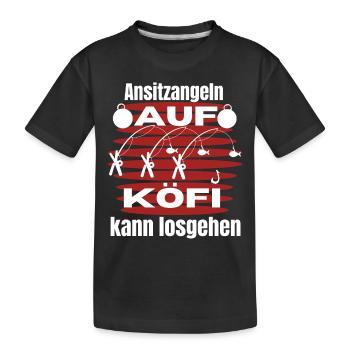 Ansitzangelnauf KöFi - Angler T-Shirt Angeln - Kinder Premium Bio T-Shirt - Schwarz - Vorne