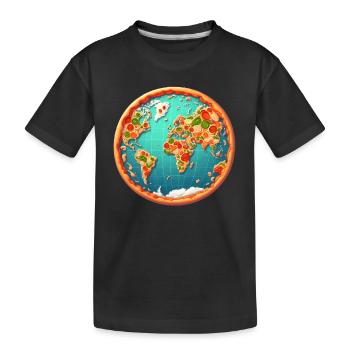 Weltkarte auf Pizza - Kinder Premium Bio T-Shirt - Schwarz - Vorne