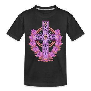 Croix Croix Crucifix Roses Fleurs Jésus Dieu - T-shirt bio Premium Enfant - noir - Devant