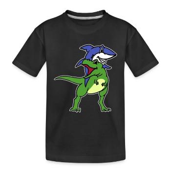 Lustige Hai Reiten T-Rex Dinosaurier Grafik Neuheit - Kinder Premium Bio T-Shirt - Schwarz - Vorne
