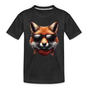 Fox with sunglasses, digital art, wild animal - Kids' Premium Organic T-Shirt - black - Front