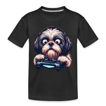 Cooles Design für Shih Tzu und Computerspiele - Kinder Premium Bio T-Shirt - Schwarz - Vorne
