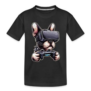 Hunde, Französische Bulldogge Videospiel VR-Brille - Kinder Premium Bio T-Shirt - Schwarz - Vorne